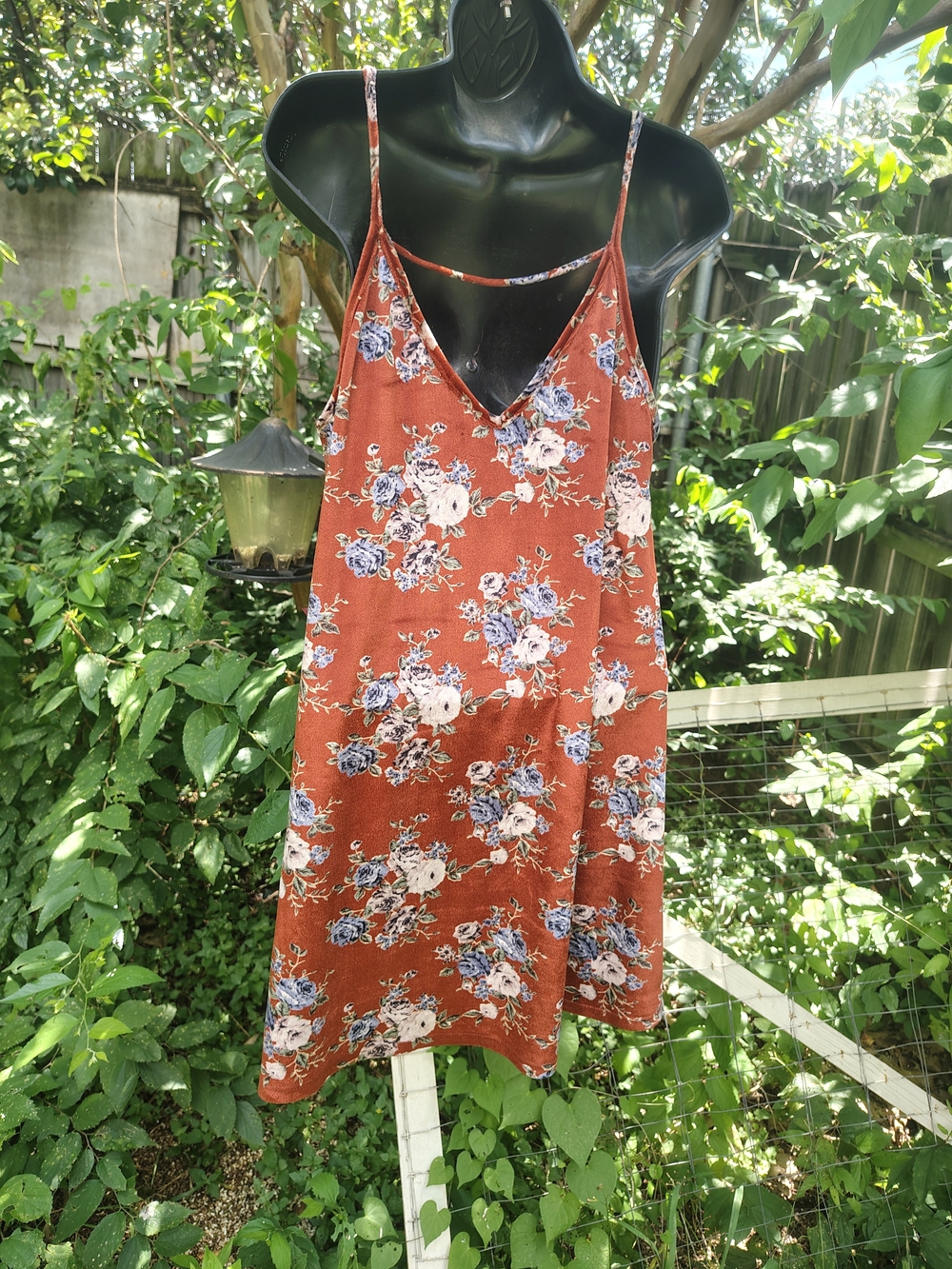 Rust Floral 90's Style Velvet Slip Dress - Picture 3 of 5